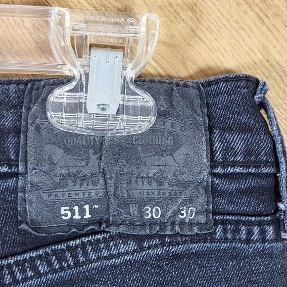 Levis 511 Slim Fit Jeans Mens 30x30 Stretch Dark Wash Charcoal Black Denim - Picture 4 of 13